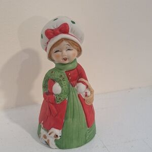 Vintage 1970s Jasco Merri Bells Girl Caroler Bell Figurine.